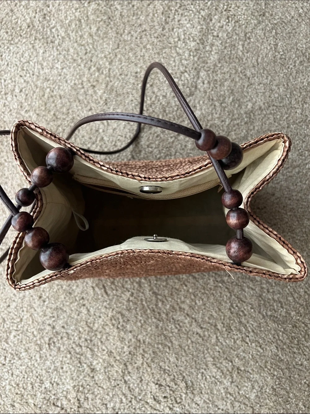 St. John's Bay Woven Straw Tote with Dark Brown Leather Straps